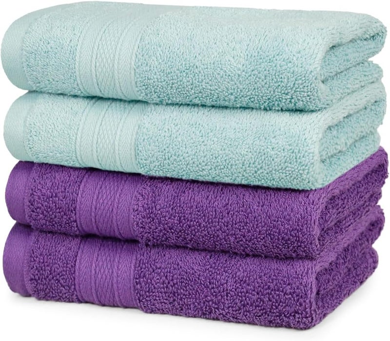 MYTRIDENT Soft Comfort Air Rich Towel 100% Cotton Hand Towel for Daily use, 500 GSM Highly Absorbent Towels for Men/Women, 4Pc Hand Towel Set (41 cm X 66 cm), Nile Blue and Plum - Image 1