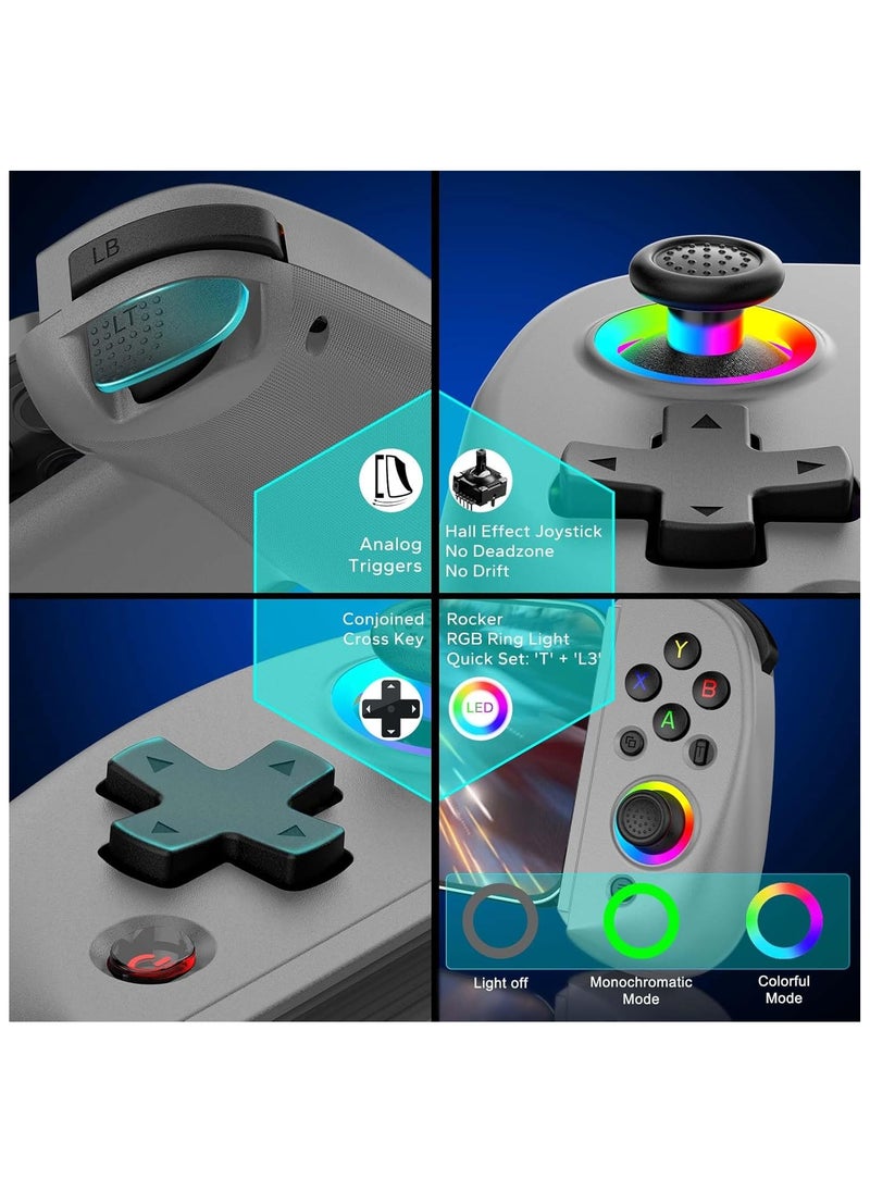 Generic D8 Mobile Gaming Controller for iPhone/Android/iPad/Tablet, Play Xbox Cloud, Playstation Remote Play, Steam/PC, Switch! RGB Hall Joystick/Trigger Wireless Bluetooth Phone Game Controller- Grey  - Image 5