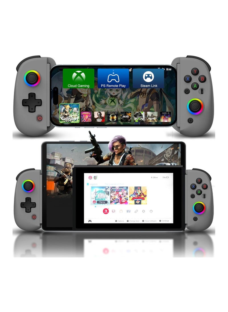 Generic D8 Mobile Gaming Controller for iPhone/Android/iPad/Tablet, Play Xbox Cloud, Playstation Remote Play, Steam/PC, Switch! RGB Hall Joystick/Trigger Wireless Bluetooth Phone Game Controller- Grey  - Image 1