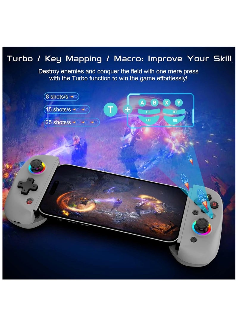 Generic D8 Mobile Gaming Controller for iPhone/Android/iPad/Tablet, Play Xbox Cloud, Playstation Remote Play, Steam/PC, Switch! RGB Hall Joystick/Trigger Wireless Bluetooth Phone Game Controller- Grey  - Image 4