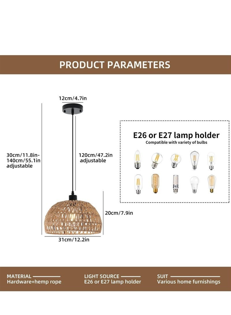 Twine Vintage Chandelier Fixtures Pendant Lamp, Ceiling Light Fixture with Dimmable Led Bulb, Hand Woven Rattan Chandelier Light Fixtures Flush Mount for Hallway Bedroom Living Room Kitchen Entryway （Equipped with a bulb） - Image 3