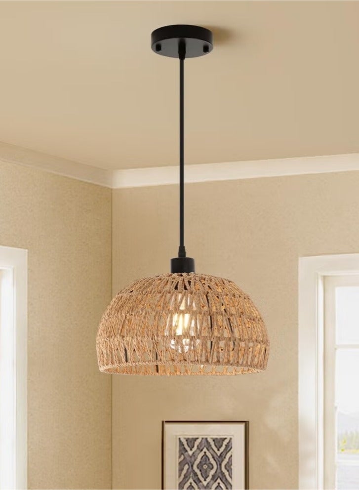 Twine Vintage Chandelier Fixtures Pendant Lamp, Ceiling Light Fixture with Dimmable Led Bulb, Hand Woven Rattan Chandelier Light Fixtures Flush Mount for Hallway Bedroom Living Room Kitchen Entryway （Equipped with a bulb） - Image 1