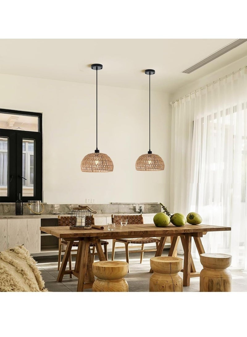 Twine Vintage Chandelier Fixtures Pendant Lamp, Ceiling Light Fixture with Dimmable Led Bulb, Hand Woven Rattan Chandelier Light Fixtures Flush Mount for Hallway Bedroom Living Room Kitchen Entryway （Equipped with a bulb） - Image 5