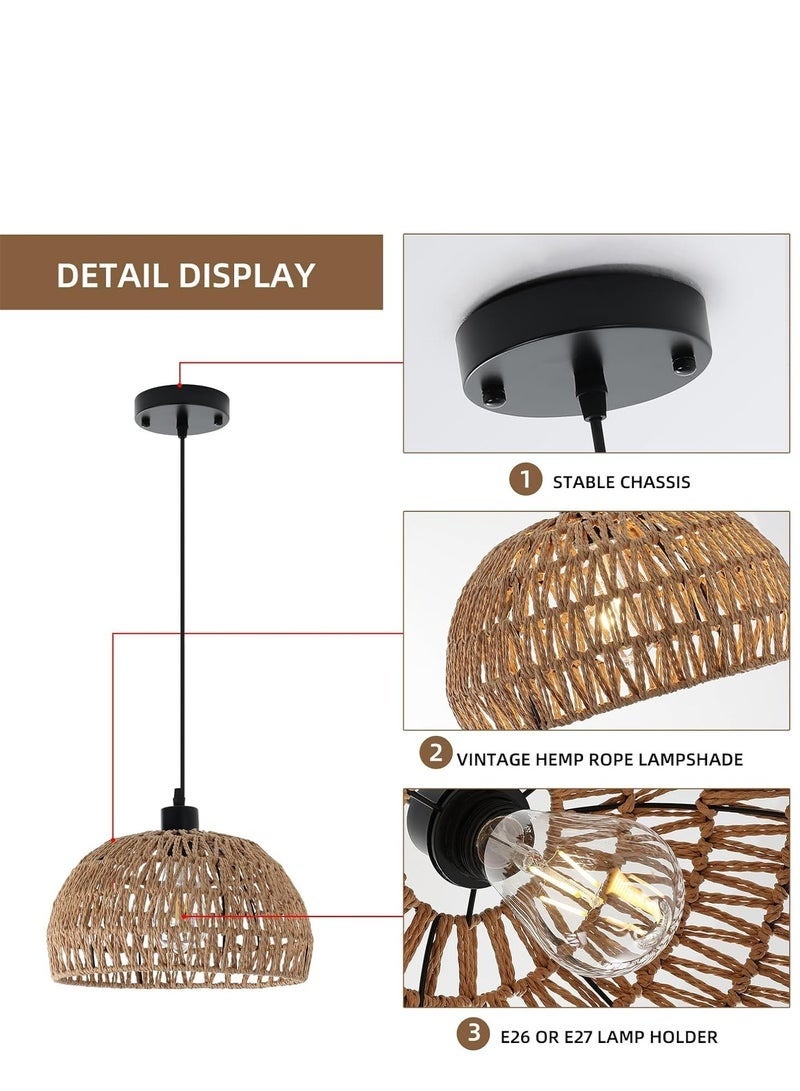 Twine Vintage Chandelier Fixtures Pendant Lamp, Ceiling Light Fixture with Dimmable Led Bulb, Hand Woven Rattan Chandelier Light Fixtures Flush Mount for Hallway Bedroom Living Room Kitchen Entryway （Equipped with a bulb） - Image 4