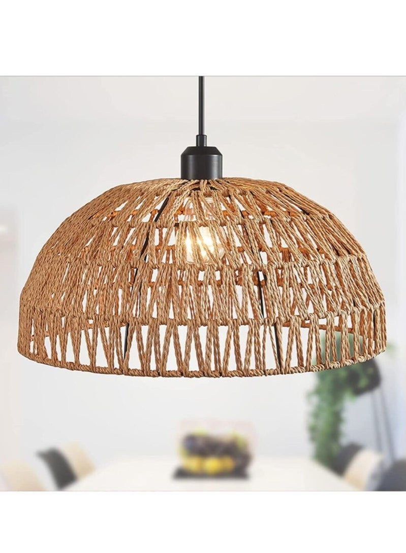 Twine Vintage Chandelier Fixtures Pendant Lamp, Ceiling Light Fixture with Dimmable Led Bulb, Hand Woven Rattan Chandelier Light Fixtures Flush Mount for Hallway Bedroom Living Room Kitchen Entryway （Equipped with a bulb） - Image 2