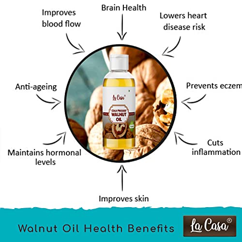 La Casa Cold Pressed Walnut Oil | For Hair Skin & Thyroid Massage | Edible | 100% Pure and Virgin Grade | 200ml | - Image 3