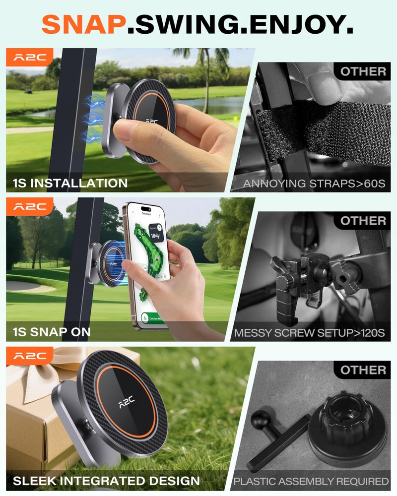 A2C Alloy Magnetic Golf Cart Phone Holder for MagSafe iPhone, Unique Golf Gifts for Men Golfers Dad Father, Golf Gift for Him Husband, Golf Accessories Essentials Gadgets Fits EZGO, Club Car, Yamaha - Image 3