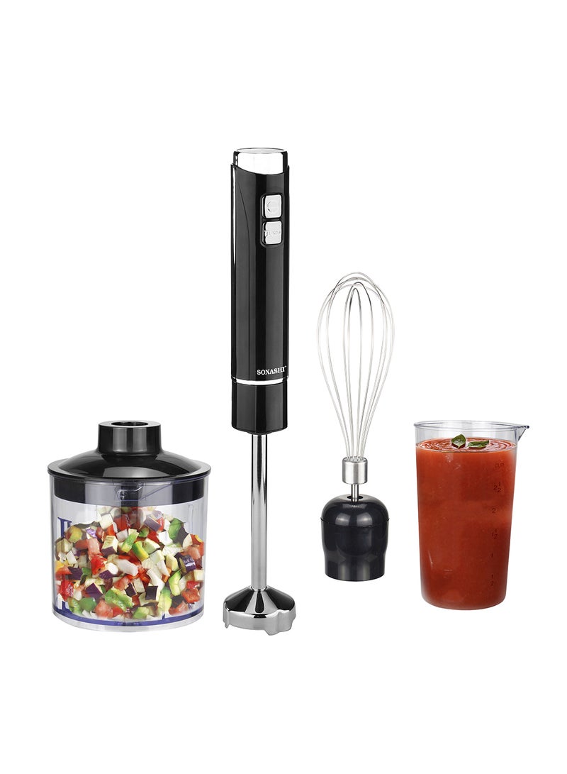 SONASHI 4-In-1 Hand Blender - Stainless Steel Blades with 2 Speed for Baby Food, Soup, Juice | 500ml Chopper Bowl, 700ml Plastic Jar and Blending Wand | Power Watt 250 SHB-185JCW Black - Image 1