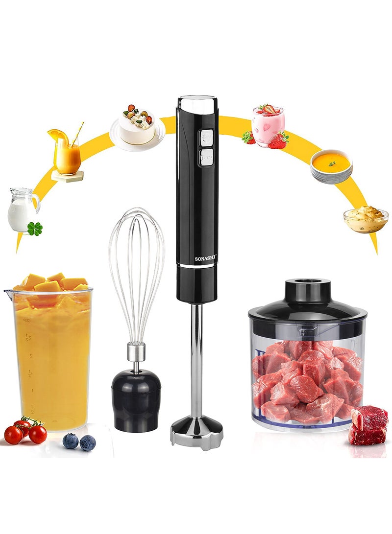SONASHI 4-In-1 Hand Blender - Stainless Steel Blades with 2 Speed for Baby Food, Soup, Juice | 500ml Chopper Bowl, 700ml Plastic Jar and Blending Wand | Power Watt 250 SHB-185JCW Black - Image 2