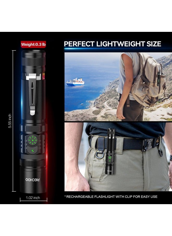 Rechoo Rechargeable Flashlights 2 Pack, RECHOO High Lumens LED Tactical Flashlight with Double Switch, Small Bright Flash Lights with 5 Modes, Zoomable, IP65 Waterproof for Camping, Hiking, Emergencies  - Image 4