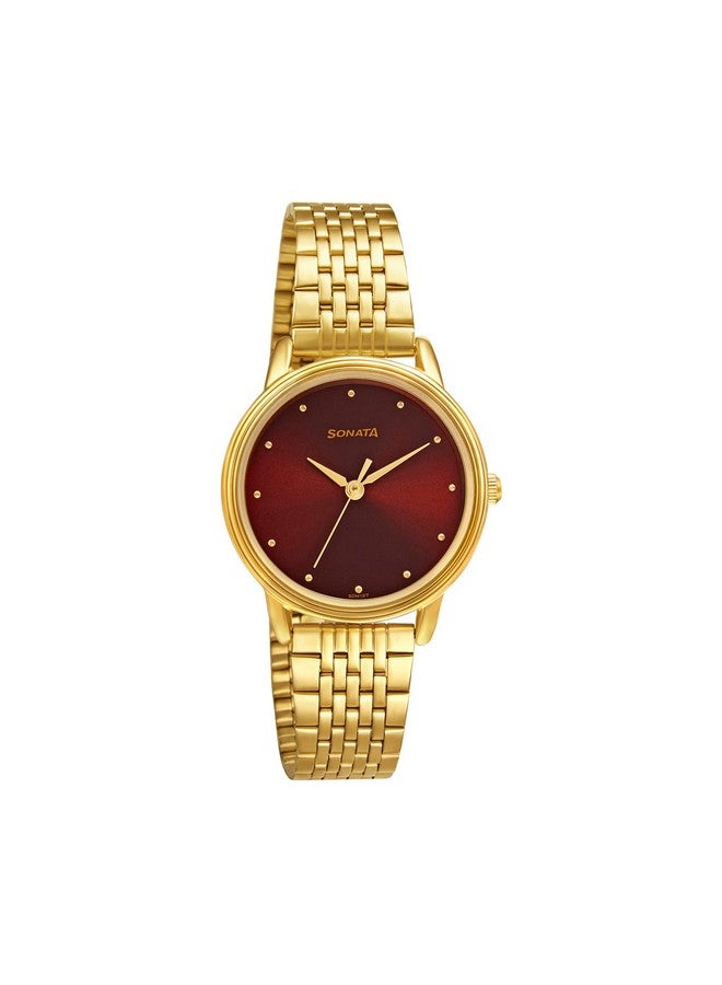 سوناتا ساعة سوناتا جولد إديت للنساء بمينا كستنائي وحزام من الفولاذ المقاوم للصدأ - NS8175YM03 - Image 1