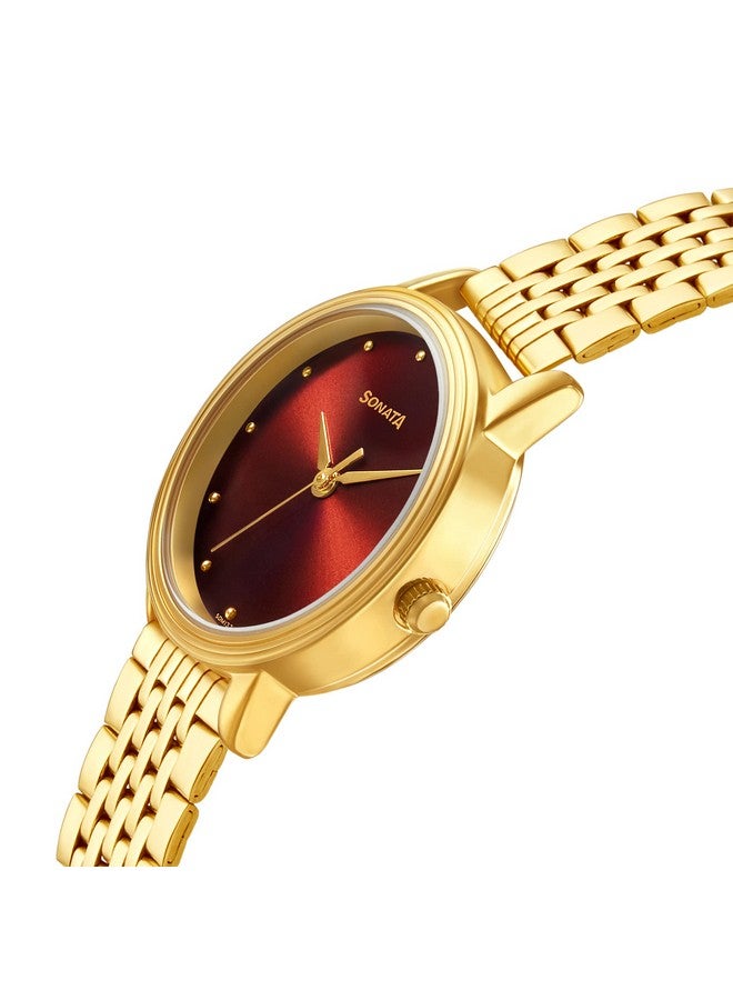 سوناتا ساعة سوناتا جولد إديت للنساء بمينا كستنائي وحزام من الفولاذ المقاوم للصدأ - NS8175YM03 - Image 4