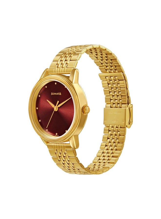 سوناتا ساعة سوناتا جولد إديت للنساء بمينا كستنائي وحزام من الفولاذ المقاوم للصدأ - NS8175YM03 - Image 3