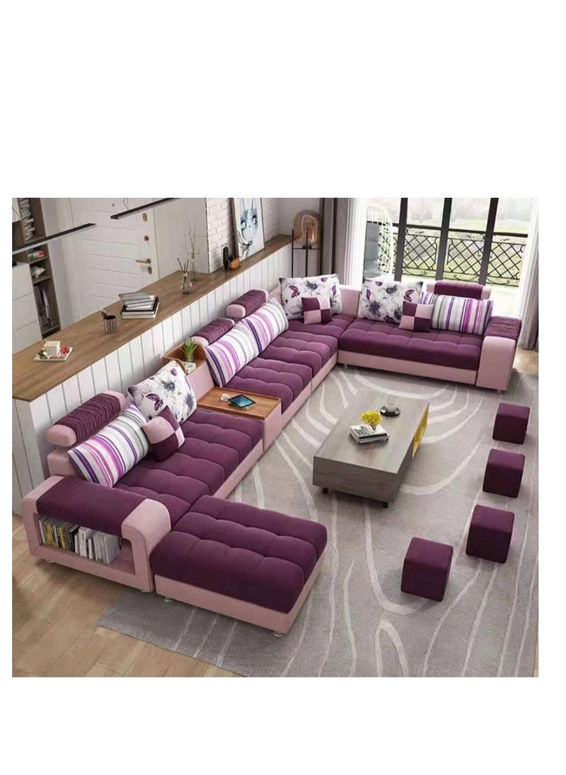 Ripple FURNITURE Living Room Fashion Fabric Combination Set Cafe Hotel Furniture Simple Leisure Sofa  7 Seater L Shape Purple 398X90X40  - Image 1