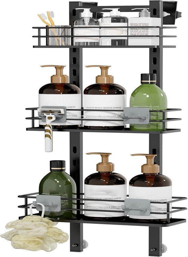 Orimade Adjustable Hanging Over the Shower Door Caddy with Hooks, Bathroom Organizer Shelf Storage Rack,No Drilling Rustproof Basket for Inside Shower, Matt Black 3 Tier - Image 1
