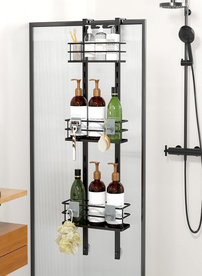 Orimade Adjustable Hanging Over the Shower Door Caddy with Hooks, Bathroom Organizer Shelf Storage Rack,No Drilling Rustproof Basket for Inside Shower, Matt Black 3 Tier - Image 2
