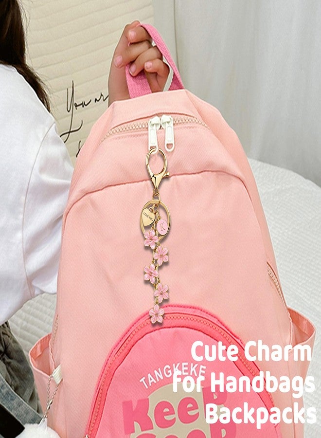 Suweibuke Cute Initial Letter Keychain with Love You Heart, Enamel Flower Charm for Key Handbag Backpack - Women Girls Gifts (Light Pink-A) - Image 4