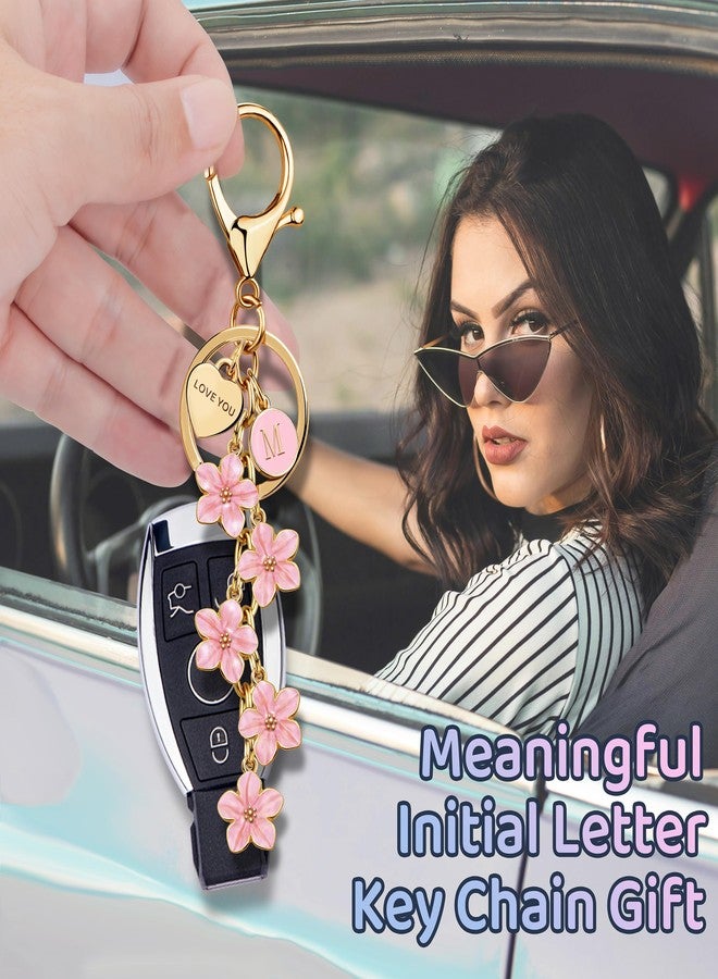 Suweibuke Cute Initial Letter Keychain with Love You Heart, Enamel Flower Charm for Key Handbag Backpack - Women Girls Gifts (Light Pink-A) - Image 3
