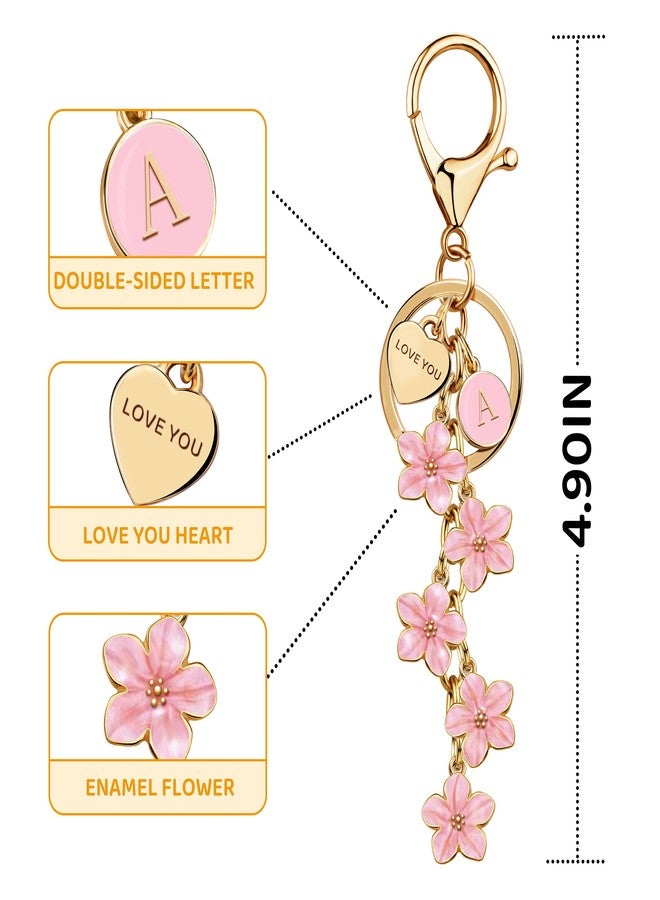 Suweibuke Cute Initial Letter Keychain with Love You Heart, Enamel Flower Charm for Key Handbag Backpack - Women Girls Gifts (Light Pink-A) - Image 2