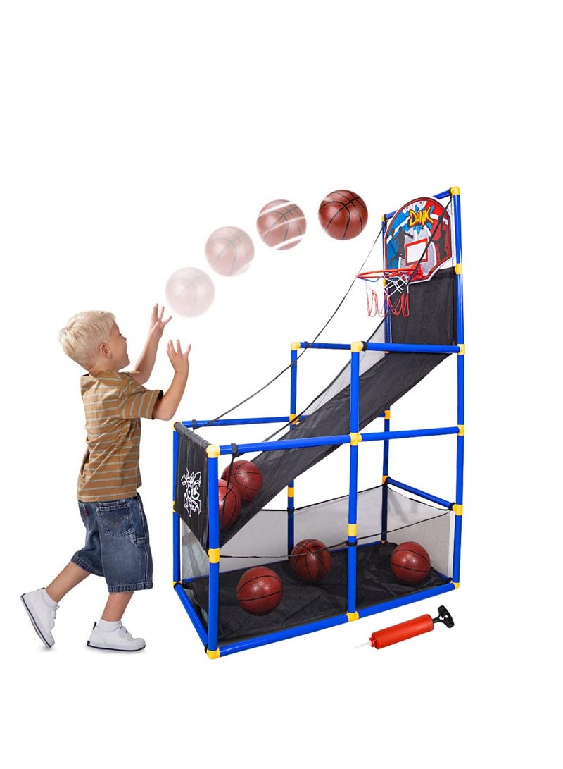 MIXDE Basketball Hoop Arcade Game Toy Basketball Hoop Shoot Training System Portable Lightweight Sets with 6 Balls & Pump, Gift for Toddlers Kids Boys Girls Indoor Outdoor Basketball Shoot Sports Game - Image 1