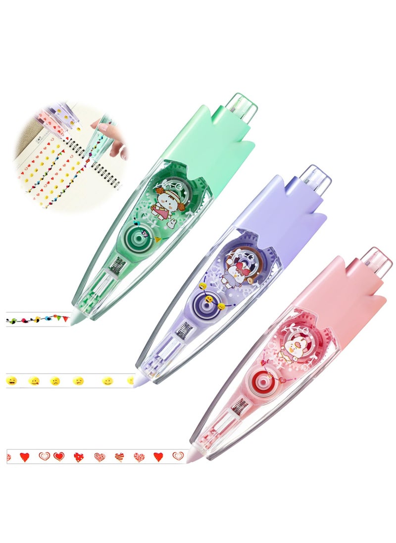 Excefore Decorative Correction Tape, 3Pcs Cute Pattern Press Type Decorative Pens for Kids, Decorative Tape Pen, Correction Tape Pen Set, Decorative Pens for Kids, Tape Pen for Scrapbooking Diary DIY Crafts  - Image 1