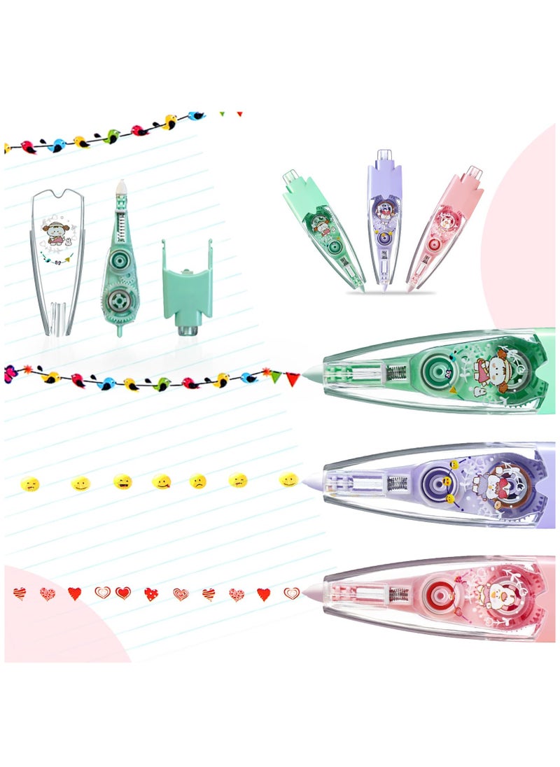 Excefore Decorative Correction Tape, 3Pcs Cute Pattern Press Type Decorative Pens for Kids, Decorative Tape Pen, Correction Tape Pen Set, Decorative Pens for Kids, Tape Pen for Scrapbooking Diary DIY Crafts  - Image 5