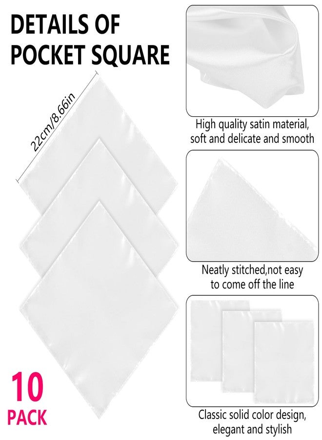 Teqooza White Pocket Square Soft Silk Handkerchief for Men, 22cm x 22cm Squares Pocket Suit Handkerchief for Groomsmen Wedding Party, Pack of 10 - Image 2