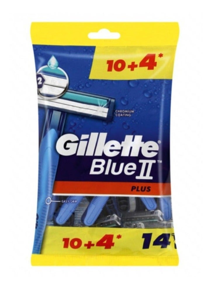 طقم شفرات حلاقة بلو II بلس للاستخدام مرة واحدة من 14 قطعة أزرق / فضي