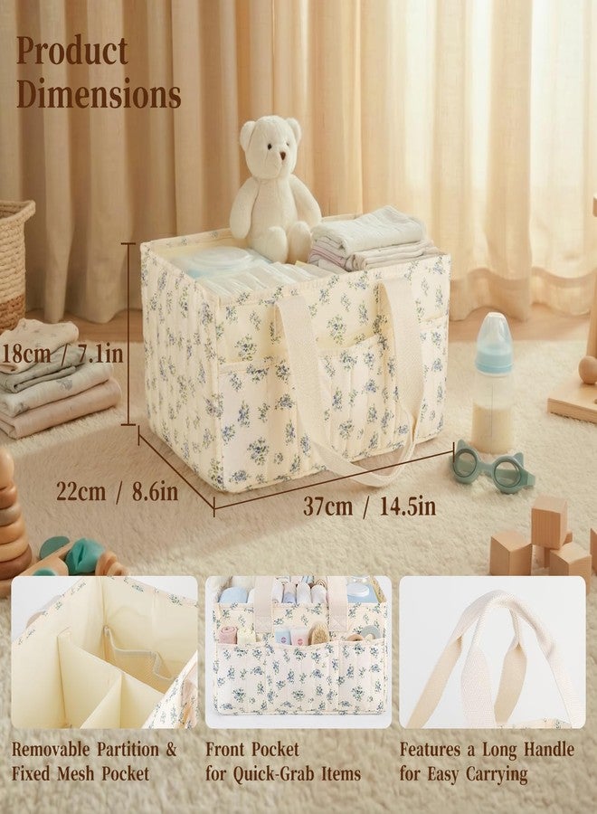 Lemoobolsa Baby Diaper Caddy Organizer with Portable Changing Mat-Portable Baby Organizers and Storage, Baby Essentials Organizer with Removable Dividers (Blue Floral) - Image 2