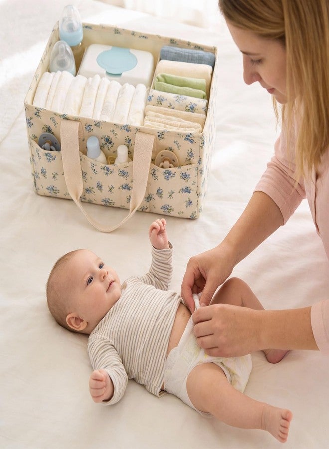 Lemoobolsa Baby Diaper Caddy Organizer with Portable Changing Mat-Portable Baby Organizers and Storage, Baby Essentials Organizer with Removable Dividers (Blue Floral) - Image 5