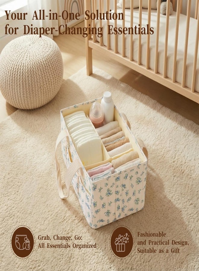 Lemoobolsa Baby Diaper Caddy Organizer with Portable Changing Mat-Portable Baby Organizers and Storage, Baby Essentials Organizer with Removable Dividers (Blue Floral) - Image 3