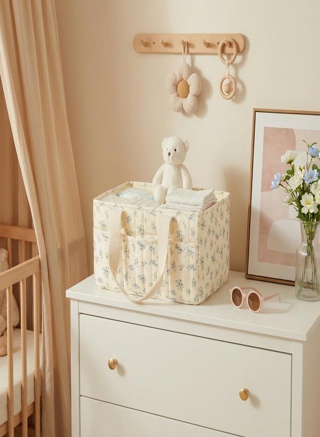 Lemoobolsa Baby Diaper Caddy Organizer with Portable Changing Mat-Portable Baby Organizers and Storage, Baby Essentials Organizer with Removable Dividers (Blue Floral) - Image 4