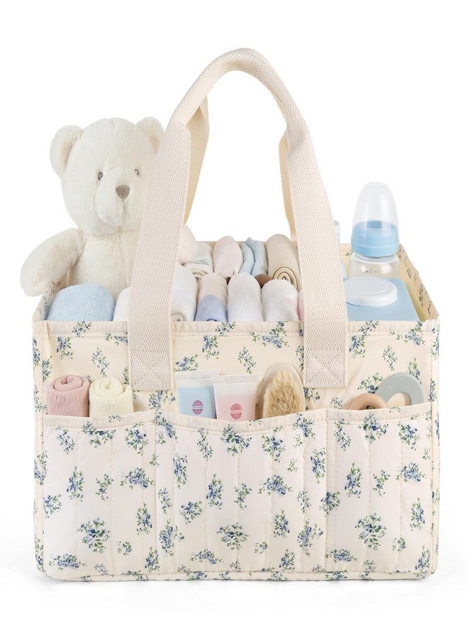 Lemoobolsa Baby Diaper Caddy Organizer with Portable Changing Mat-Portable Baby Organizers and Storage, Baby Essentials Organizer with Removable Dividers (Blue Floral) - Image 1