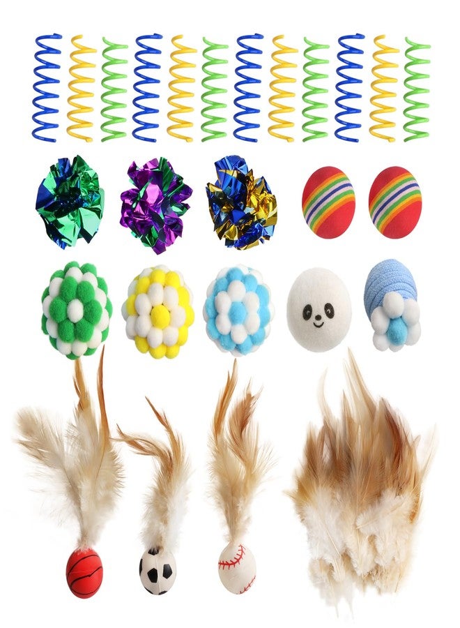 TECOPH Cat Toys for Indoor Cats, a Set of 25 Interactive cat Toys, Including Colorful Springs, Squeaky Balls, Rainbow Balls, Feather Bouncy Balls, Bell Balls, and Many Other Kitten Toys. - Image 1