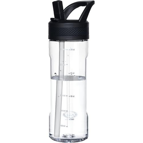 OLDLEY 20oz Kids Water Bottle with Straw BPAFree Tritan Water Bottle for School Leakproof Clear Water Bottle with One Click Open Measurement Scale Cup Holder Friendly for Boys GirlsClear - Image 1
