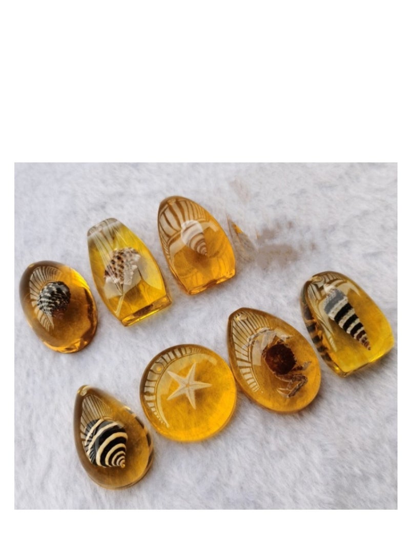 OASIS-TH Pendants, 7 Pieces Mixed Amber Resin Material Contains Starfish Conch Shell Pendants for Kids Learning, No String  - Image 1
