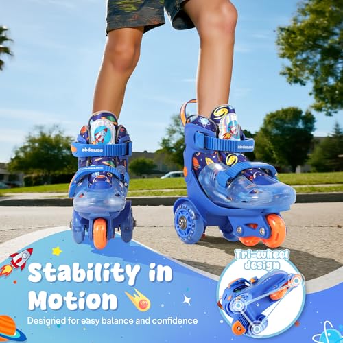 ZOOBLISS Kids Roller Skates for Beginners - ZOOBLISS Toddler Roller Skates for Boys Ages 3-7 with Light-Up Wheels & 4 Adjustable Sizes, Tri-Wheel Training Skates for Kids (Cosmic Blue) - Image 3