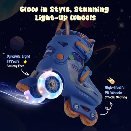 ZOOBLISS Kids Roller Skates for Beginners - ZOOBLISS Toddler Roller Skates for Boys Ages 3-7 with Light-Up Wheels & 4 Adjustable Sizes, Tri-Wheel Training Skates for Kids (Cosmic Blue) - Image 4