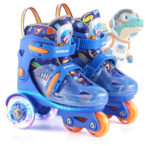 ZOOBLISS Kids Roller Skates for Beginners - ZOOBLISS Toddler Roller Skates for Boys Ages 3-7 with Light-Up Wheels & 4 Adjustable Sizes, Tri-Wheel Training Skates for Kids (Cosmic Blue) - Image 1