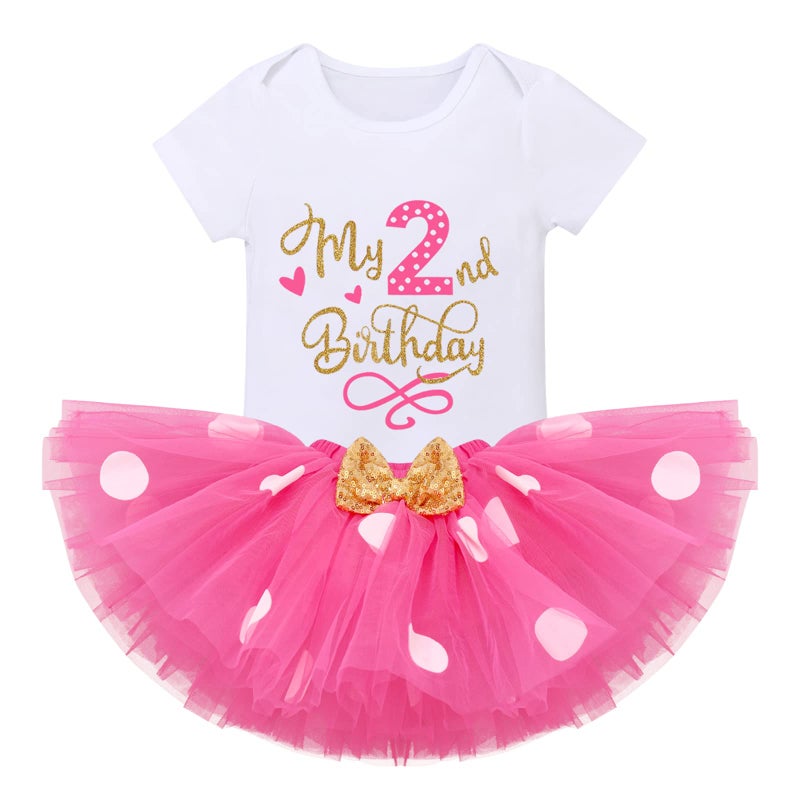 Its My 1st Birthday Outfit Girl Baby Polka Dot Wild One Romper Tulle Tutu Skirt Mouse Ears Headband Cake Smash Party Dress up Costume 3PCS Clothes Set Photo Props Hot Pink My 2nd Birthday 2 Years