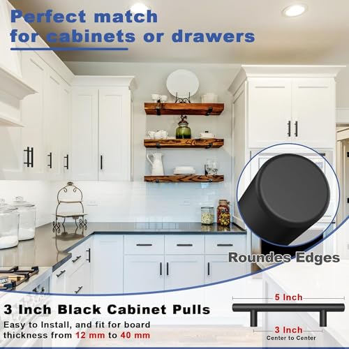 Estmoon 30 Pack Cabinet Handles Matte Black Cabinet Pulls with 3 Inch Hole Center, Stainless Steel Kitchen Cabinet Handles Black Kitchen Handles for Cabinets and Drawers, 76mm Hole Centers - Image 5