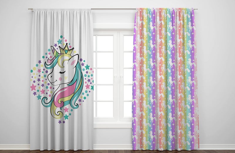 Jalsa Printed Curtains for Kids Room - Unicorn for kids room Window (2 Panels, 280 Wide by 275 cm Long)