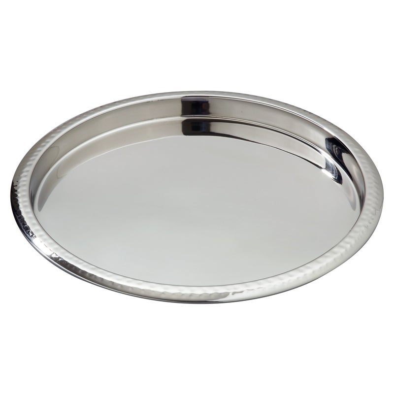 Elegance Stainless Steel Hammered Rim Bar Tray 14 Diameter Silver