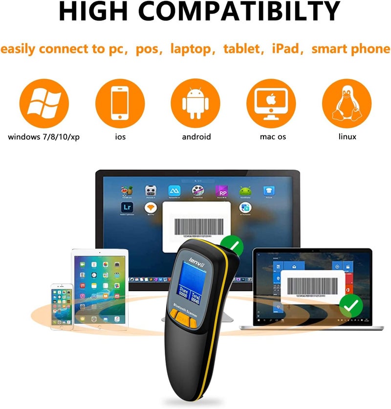 LENVII R777 Mini Wireless Barcode Scanner Bluetooth 3-in-1 Portable Barcode Reader Black - Image 2
