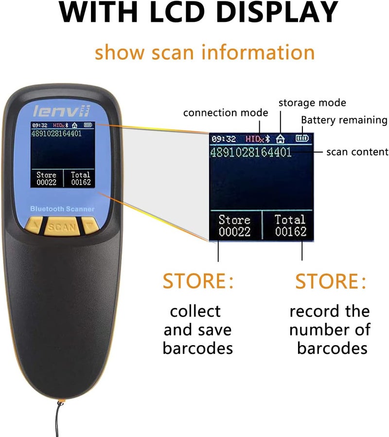 LENVII R777 Mini Wireless Barcode Scanner Bluetooth 3-in-1 Portable Barcode Reader Black - Image 5