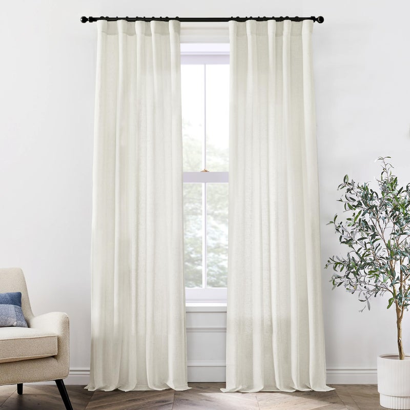 XTMYI 86 Inch Linen Curtains2 Panels Set Semi Sheer Boho Back Tab Pleated Rod Pocket Curtain Drapes for Living Room BedroomCream Ivory40x86 in Long