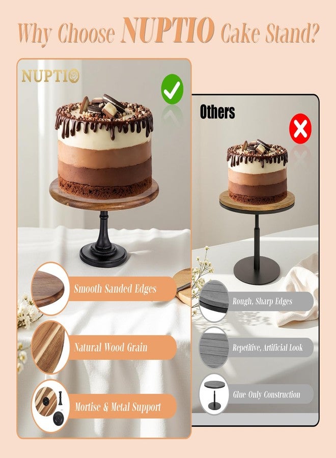 NUPTIO Wood Cupcake Stand Display: Wooden Cake Pedestal Stands Round Dessert Riser Cookie Serving Tray Vintage Pie Plate Holder Farmhouse Table Decor for Wedding Party Christmas 7.87 Inch/20cm - Image 4