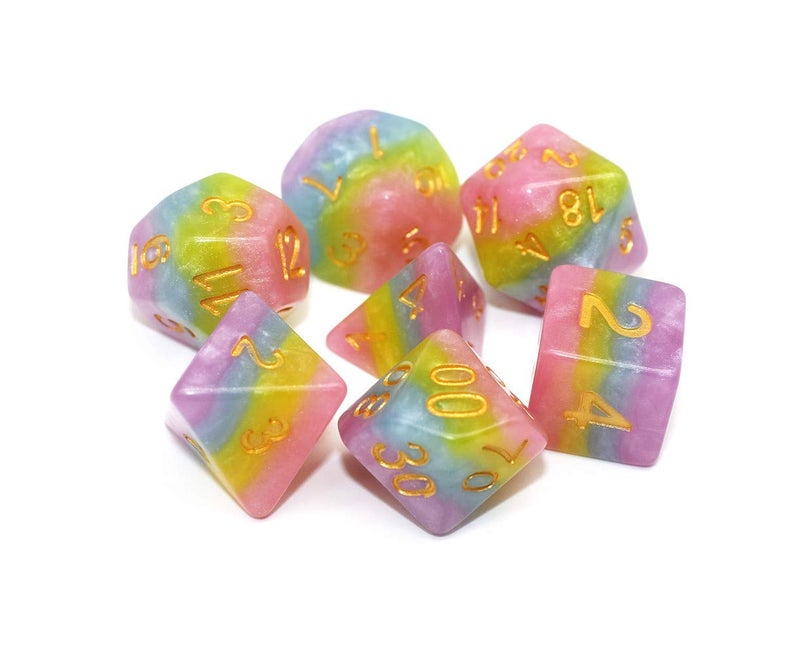 HD Polyhedral DND Dice Set RPG Rainbow Candy Dice for Dungeons and Dragons(D&D) Role Playing Game,MTG,Pathfinder,Table Game 7-Die Dice Set - Image 2