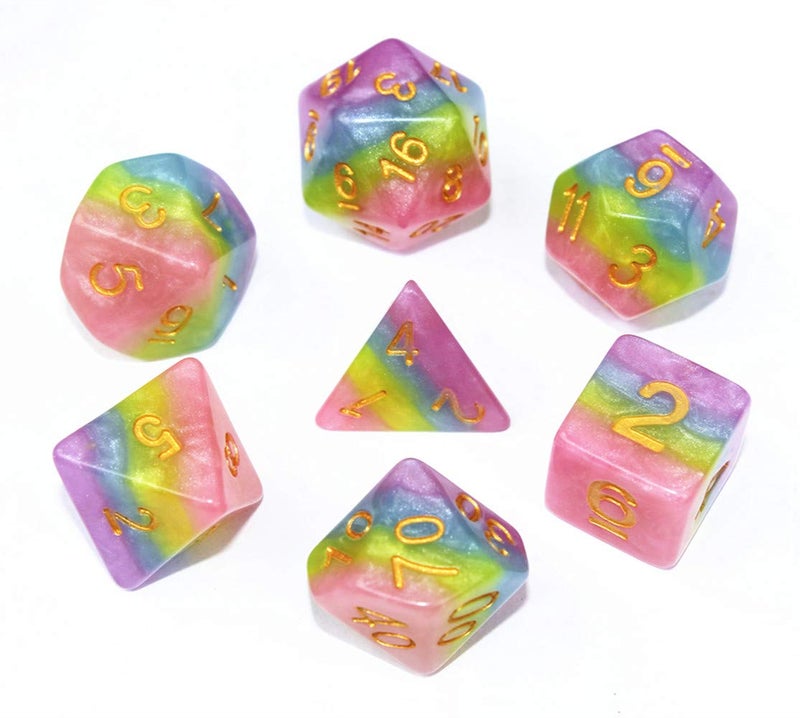 HD Polyhedral DND Dice Set RPG Rainbow Candy Dice for Dungeons and Dragons(D&D) Role Playing Game,MTG,Pathfinder,Table Game 7-Die Dice Set - Image 1