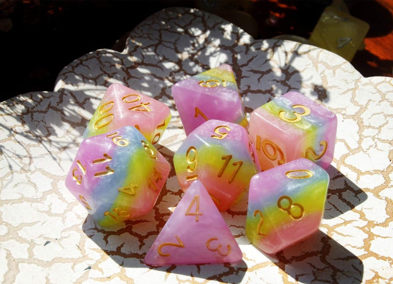 HD Polyhedral DND Dice Set RPG Rainbow Candy Dice for Dungeons and Dragons(D&D) Role Playing Game,MTG,Pathfinder,Table Game 7-Die Dice Set - Image 5